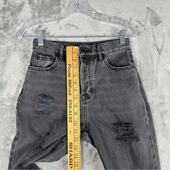 PacSun High Rise Straight Leg Jeans 25 Faded Black Gray Distressed 90s Grunge - Picture 14 of 15